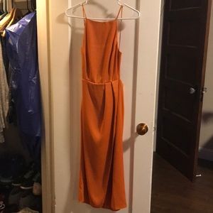NWT. Orange ASOS midi halter dress with slit.